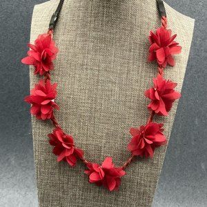 Fabric Flower Floral Headband Red Braided Cord Black Elastic Hippie Retro BoHo